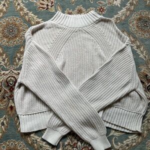Cream Cowl Neck Sweater with Ribbed Knit Texture